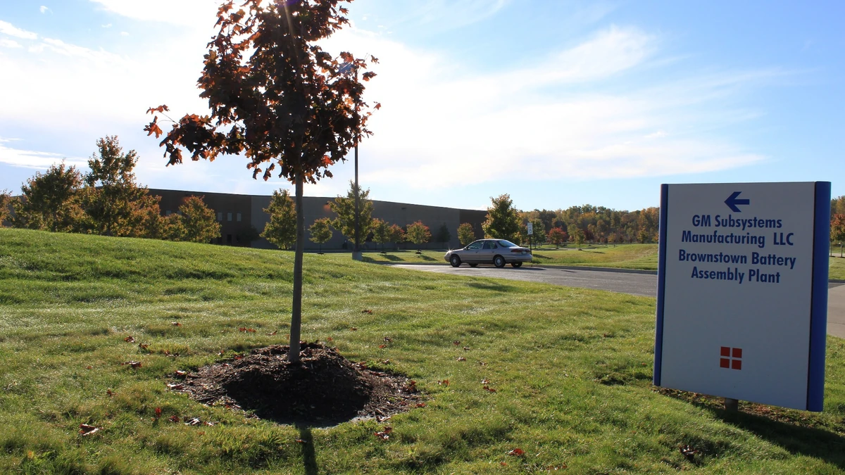 Sign for GM Subsystems Manufacturing's Brownstown Battery Assembly Plant in Brownstown Township, Michigan.