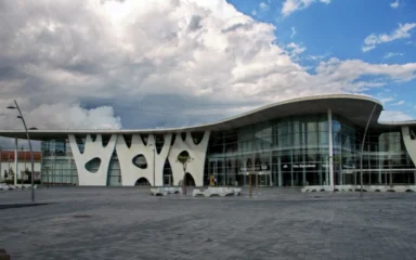 Main entrance of Fira de Barcelona's Gran Via venue in Barcelona, Spain.