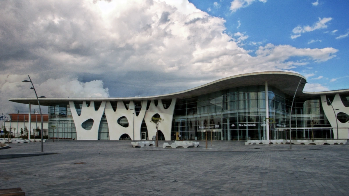 Main entrance of Fira de Barcelona's Gran Via venue in Barcelona, Spain.