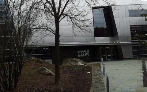 IBM corporate headquarters in Armonk, New York, with IBM signage visible on the building.