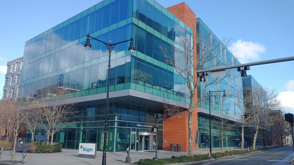Biogen headquarters at the Philip A. Sharp Building in Cambridge, Massachusetts.