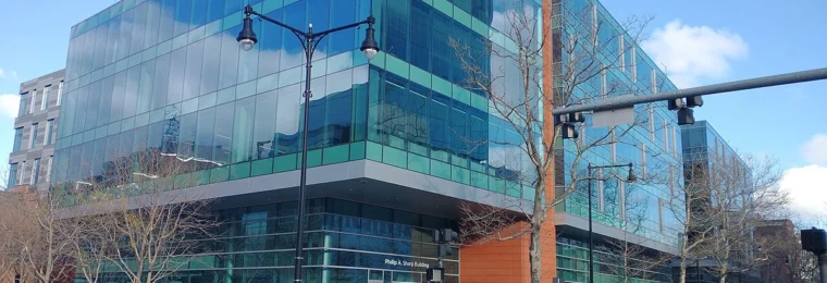 Biogen headquarters at the Philip A. Sharp Building in Cambridge, Massachusetts.