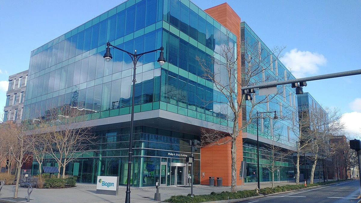 Biogen headquarters at the Philip A. Sharp Building in Cambridge, Massachusetts.