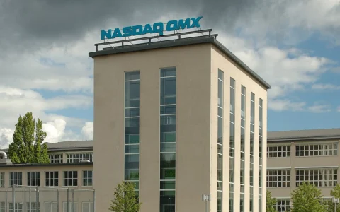 Nasdaq OMX signage on exchange facilities in Frihamnen, Stockholm.