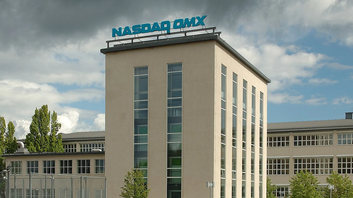 Nasdaq OMX signage on exchange facilities in Frihamnen, Stockholm.
