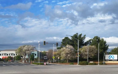 Entrance to Meta Platforms headquarters in Menlo Park, California.