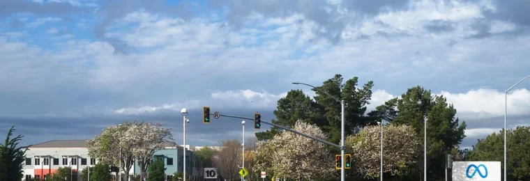 Entrance to Meta Platforms headquarters in Menlo Park, California.