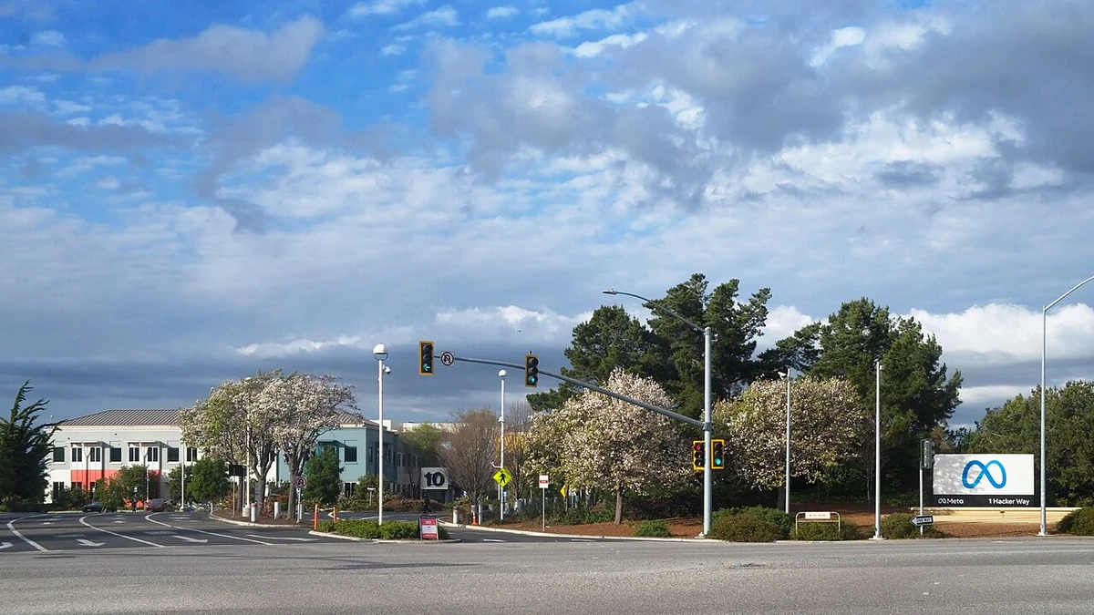 Entrance to Meta Platforms headquarters in Menlo Park, California.