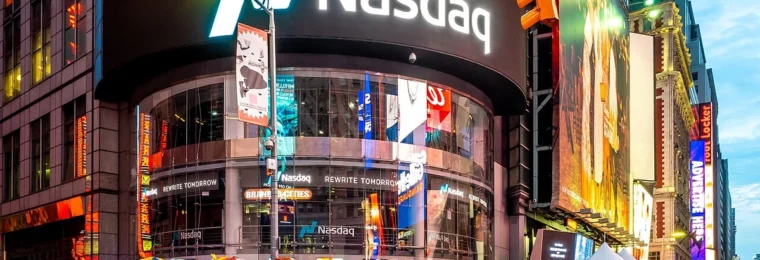 Nasdaq MarketSite signage in Times Square in New York City.