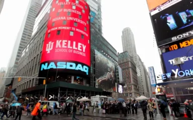 Nasdaq MarketSite signage in Times Square, New York.