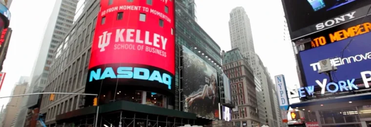 Nasdaq MarketSite signage in Times Square, New York.