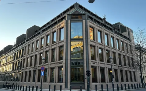 Exterior of Norges Bank headquarters in Oslo, Norway.