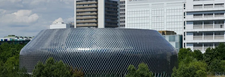 Novartis Pavillon and Novartis campus buildings in Basel, Switzerland.