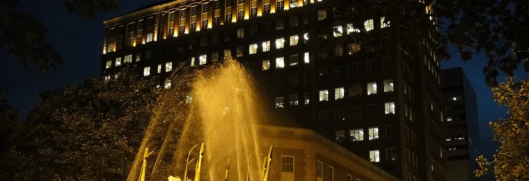The Plaza in Clayton office tower and fountain in Clayton, Missouri, where Olin lists its headquarters address.