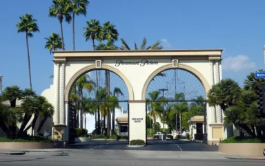 Paramount Pictures Melrose Gate entrance in Los Angeles, California.