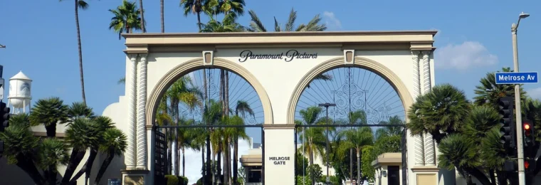 Paramount Pictures Melrose Gate entrance in Los Angeles, California.