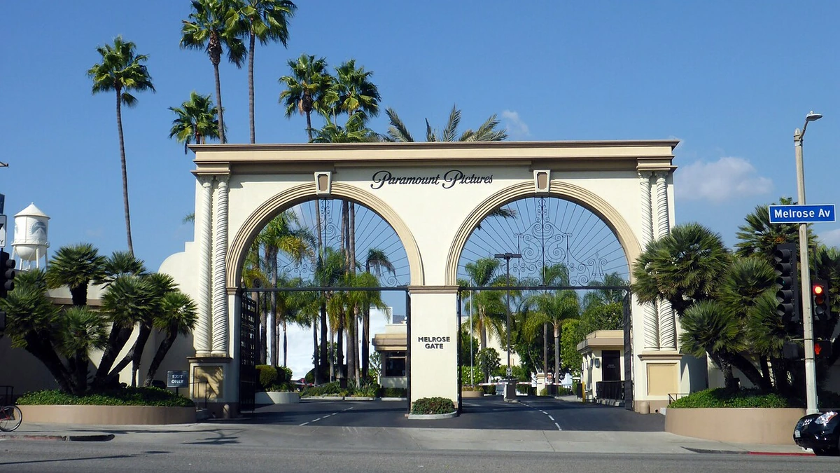 Paramount Pictures Melrose Gate entrance in Los Angeles, California.