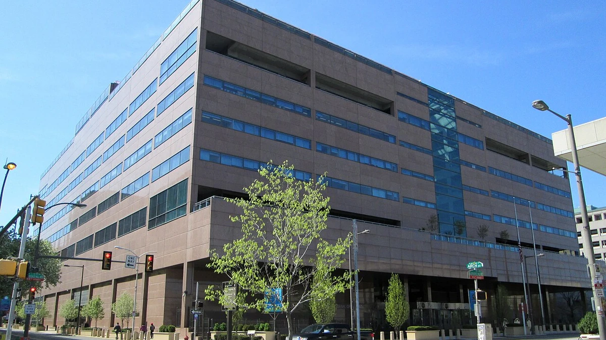 Federal Reserve Bank of Philadelphia building at Independence Mall in Philadelphia.