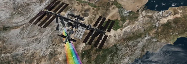 NASA visualization of hyperspectral data collection from the International Space Station over Earth.