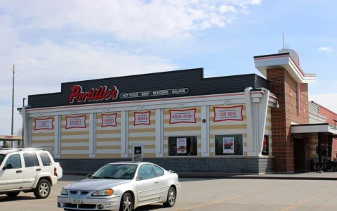 Exterior of a Portillo’s restaurant in Davenport, Iowa.