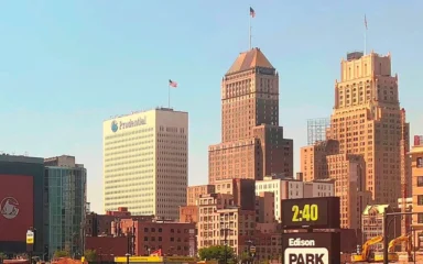 Downtown Newark, New Jersey, with the Prudential Building visible on the left.