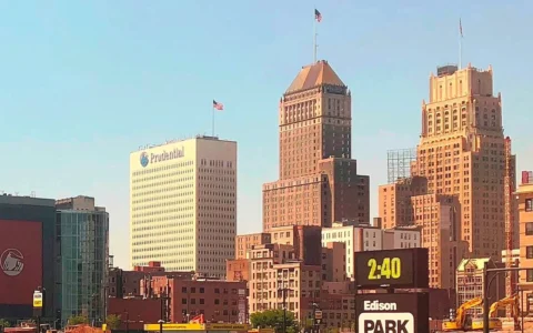 Downtown Newark, New Jersey, with the Prudential Building visible on the left.