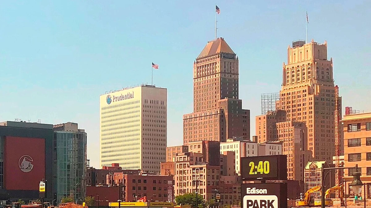 Downtown Newark, New Jersey, with the Prudential Building visible on the left.