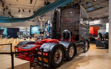 Volvo truck on display inside IAA Transportation 2026 in Hanover, Germany.