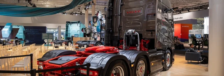 Volvo truck on display inside IAA Transportation 2026 in Hanover, Germany.