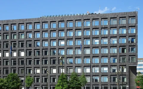 Sveriges Riksbank headquarters at Brunkebergstorg in Stockholm.