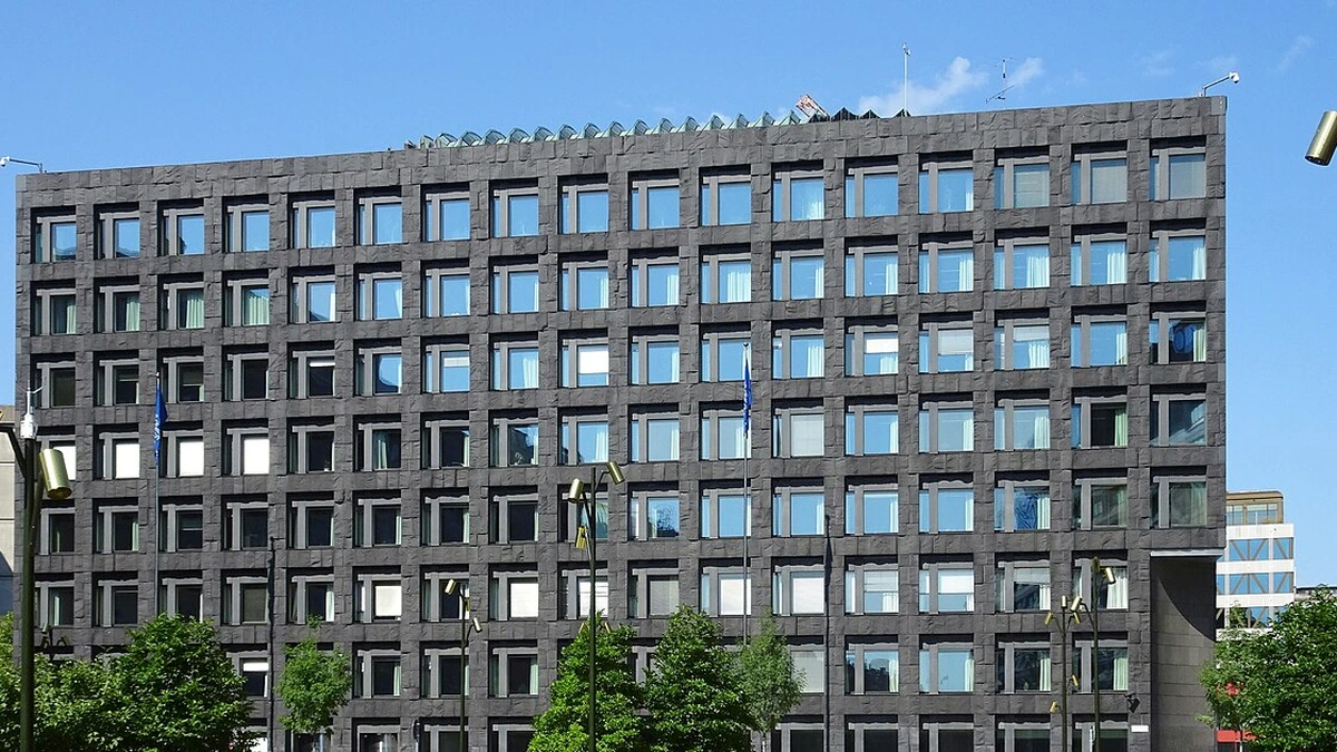 Sveriges Riksbank headquarters at Brunkebergstorg in Stockholm.