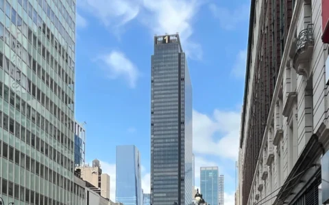 One Penn Plaza tower viewed from West 34th Street in Manhattan.