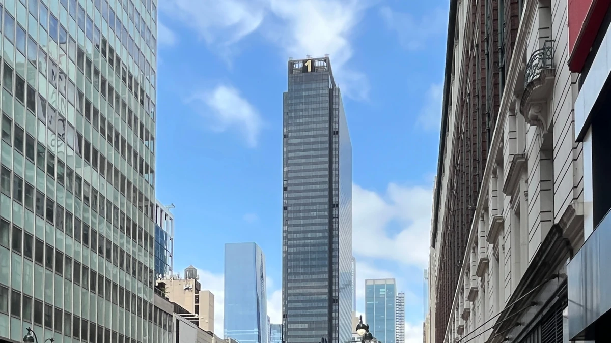 One Penn Plaza tower viewed from West 34th Street in Manhattan.