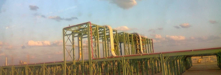 Saudi Aramco oil pipelines at an industrial site in Jubail, Saudi Arabia.