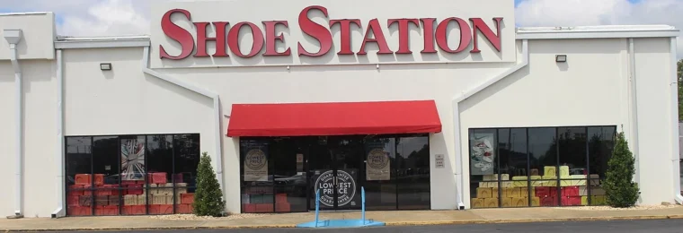 Shoe Station storefront in Albany, Georgia, with red Shoe Station signage above the entrance.