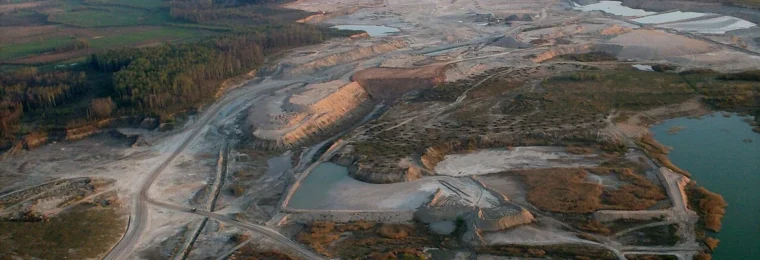 Aerial view of the Petrašiūnai dolomite quarry in Pakruojis District, Lithuania.