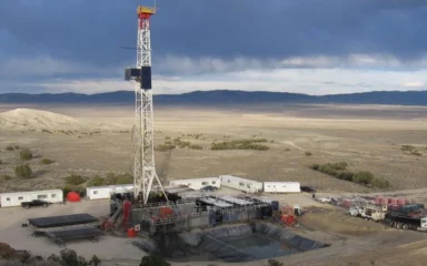 Oil and gas drilling rig and pad near Railroad Valley, Nevada.