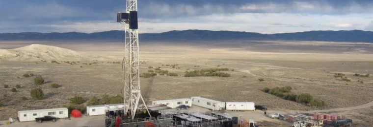 Oil and gas drilling rig and pad near Railroad Valley, Nevada.