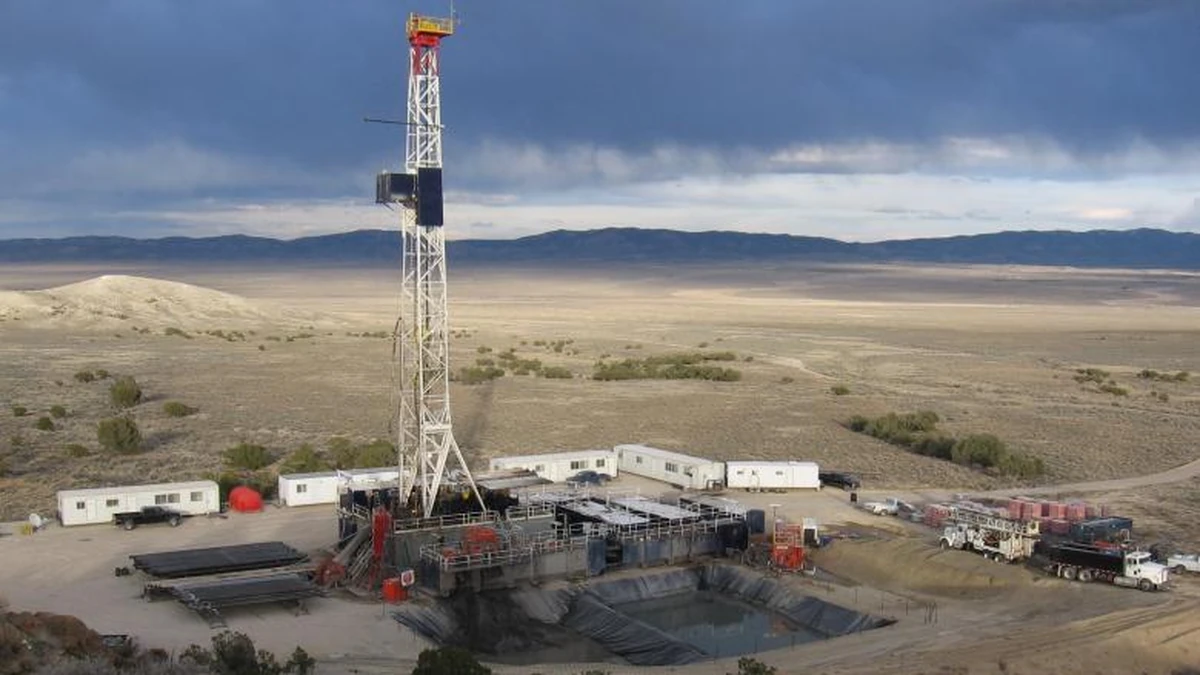 Oil and gas drilling rig and pad near Railroad Valley, Nevada.