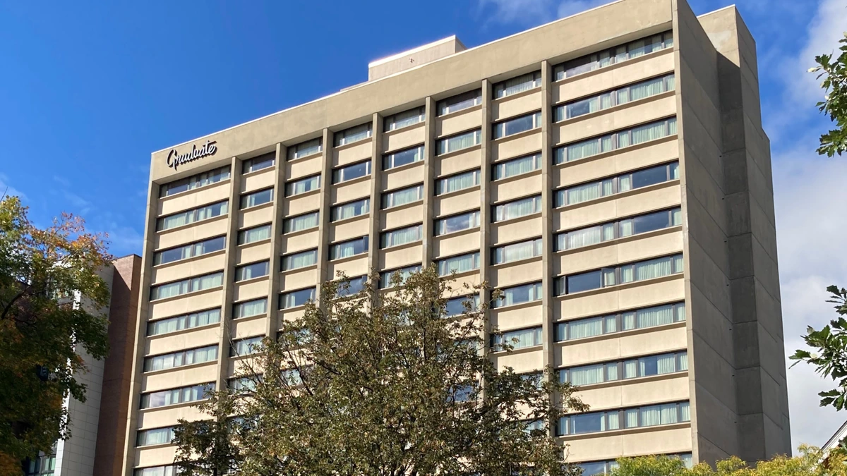 Exterior of the Graduate Ann Arbor hotel in Ann Arbor, Michigan.