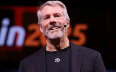 Michael Saylor speaking at Bitcoin 2025 in Las Vegas.