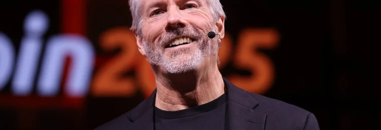 Michael Saylor speaking at Bitcoin 2025 in Las Vegas.