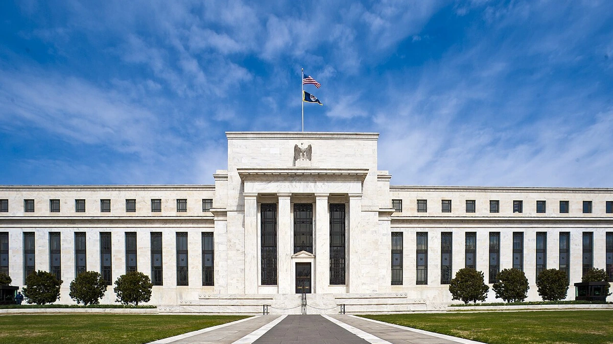 Front of the Marriner S. Eccles Federal Reserve Board Building in Washington, D.C.