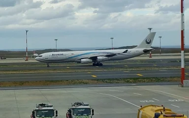 Iran Aseman Airlines aircraft on an airport apron in Istanbul in 2021.