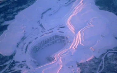 Aerial view of the former Troilus open-pit mine in northern Quebec.