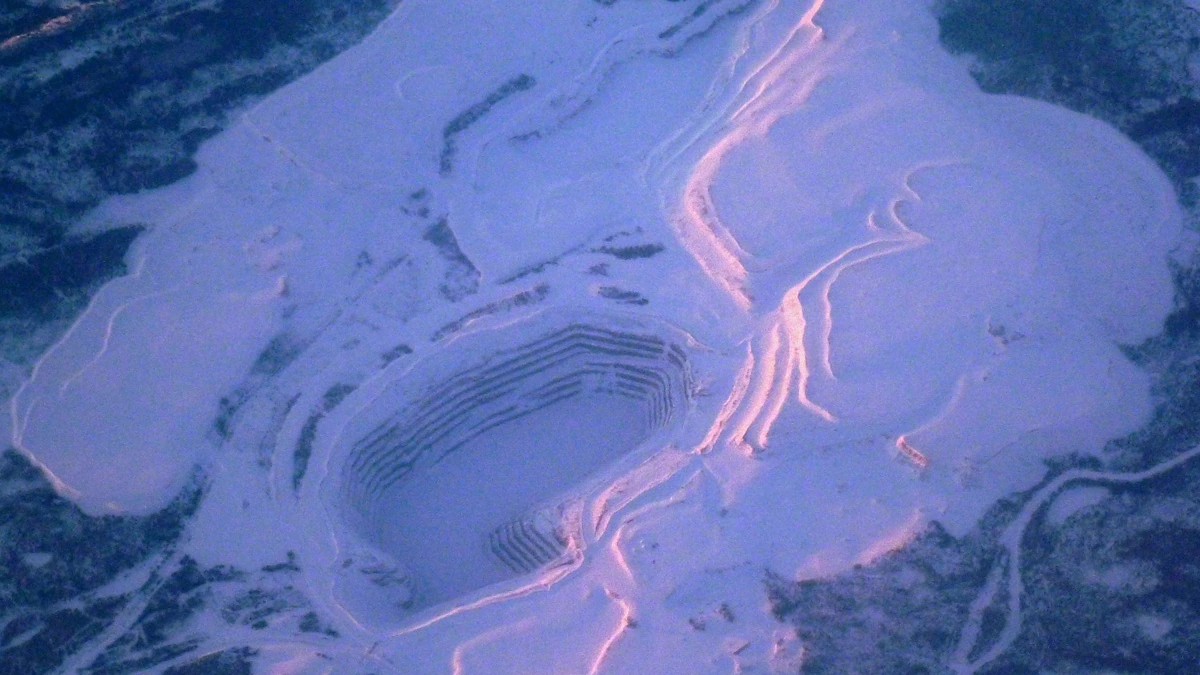 Aerial view of the former Troilus open-pit mine in northern Quebec.