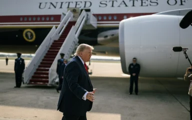 President Donald Trump speaks with reporters near Air Force One at Joint Base Andrews, Maryland, on July 1, 2026.