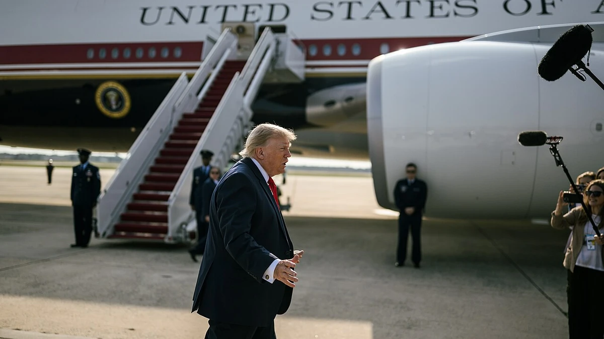 President Donald Trump speaks with reporters near Air Force One at Joint Base Andrews, Maryland, on July 1, 2026.