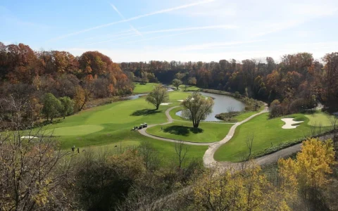 Glen Abbey Golf Club course in Oakville, Ontario, seen in autumn.