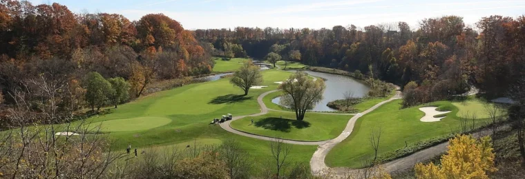Glen Abbey Golf Club course in Oakville, Ontario, seen in autumn.